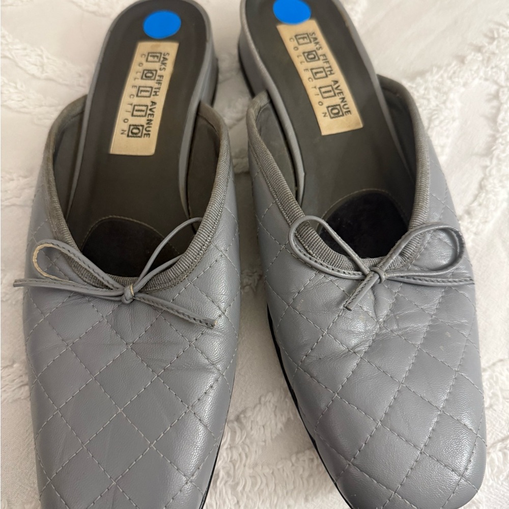 Saks Fifth Avenue Gray Quilted Mules